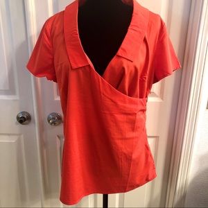 **NEW w/o tags!** Coral Collared Faux-wrap Top